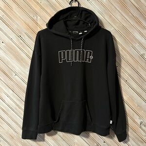 Puma Black Hoodie Sweater Pink Trim Logo Stripped Strings Athleisure